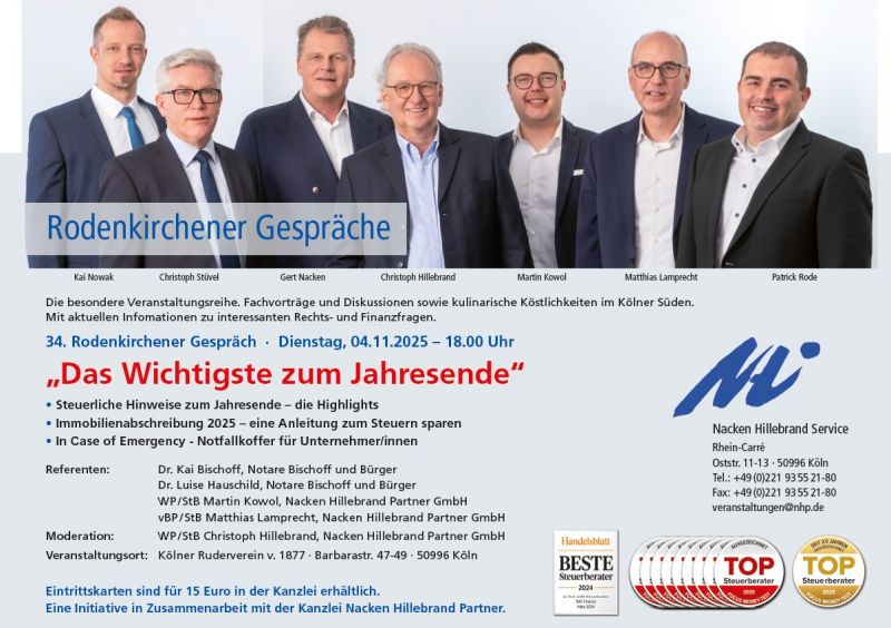 34. Rodenkirchener Gespräch am 04.11.2025 um 18.00 Uhr - "Das Wichtigste zum Jahresende"