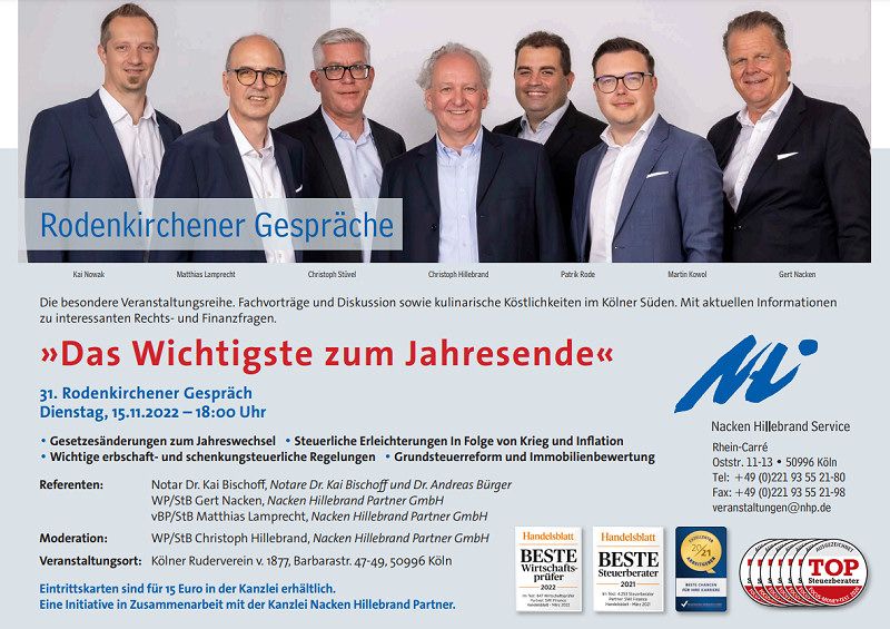 31. Rodenkirchener Gespräch am 15.11.2022 um 18.00 Uhr - "Das Wichtigste zum Jahresende"